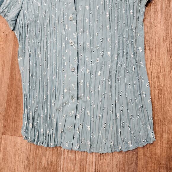 Y2K Floral Babydoll Blouse Women XL Blue Embroidered Short Sleeve Fairycore Boho - Picture 4 of 9
